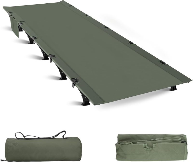 Camping Cot, Ultralight Folding Backpacking Cot, Outdoor Bed Supports 320lbs, Portable Camping Bed for Adults for Camping Hiking Travel Home Army Green