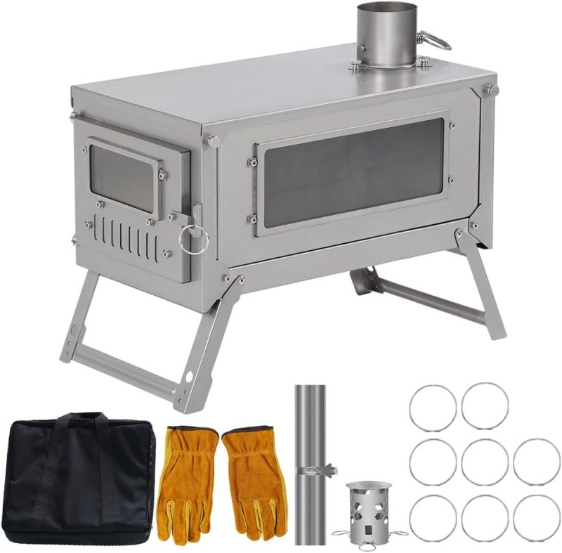 Titanium Secondary Combustion Wood Stove ' 1.0' Folding Lightweight Compact Color-changing Durable Portable Hiking Bushcraft Cooking Heating Wood Burning Outdoor Camping Firewood Stove