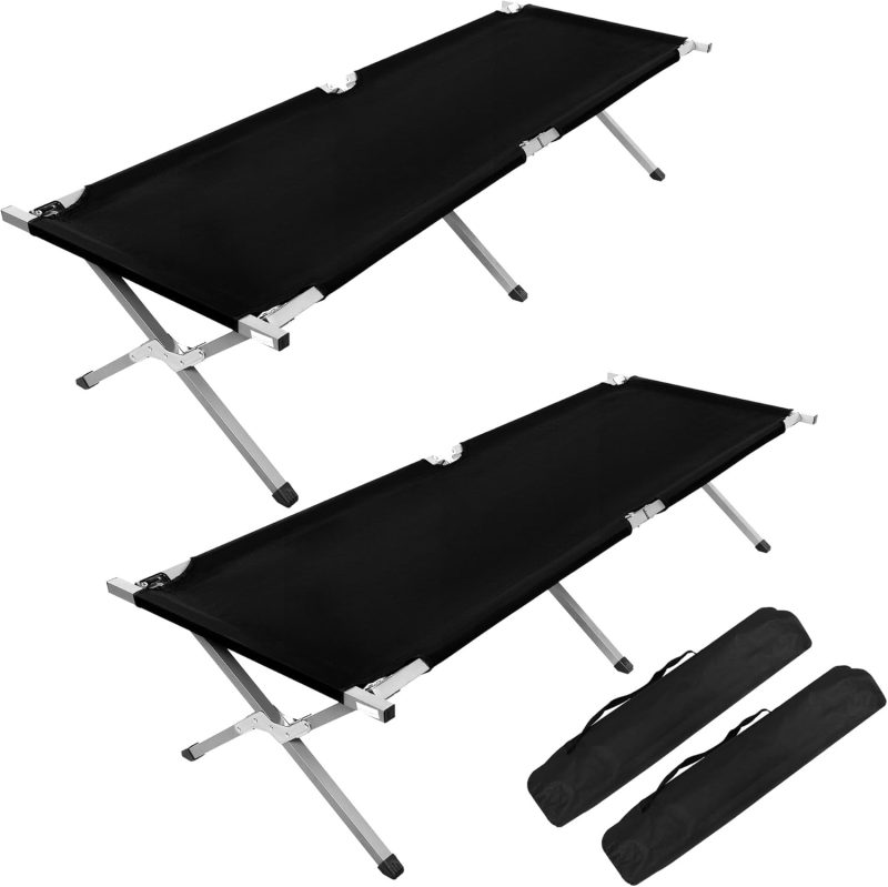 Folding Camping Cot with Storage Bag for Adults, Portable and Lightweight Sleeping Bed for Outdoor Traveling, Hiking, Easy to Set up (Color: Black), 2 Pack