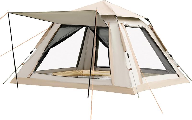 Instant Tent, Pop Up Tent, Camping Tent for 4 Person, 2 Mesh Windows & 2 Doors, Easy Set Up Tent with Vestibule & Rainfly