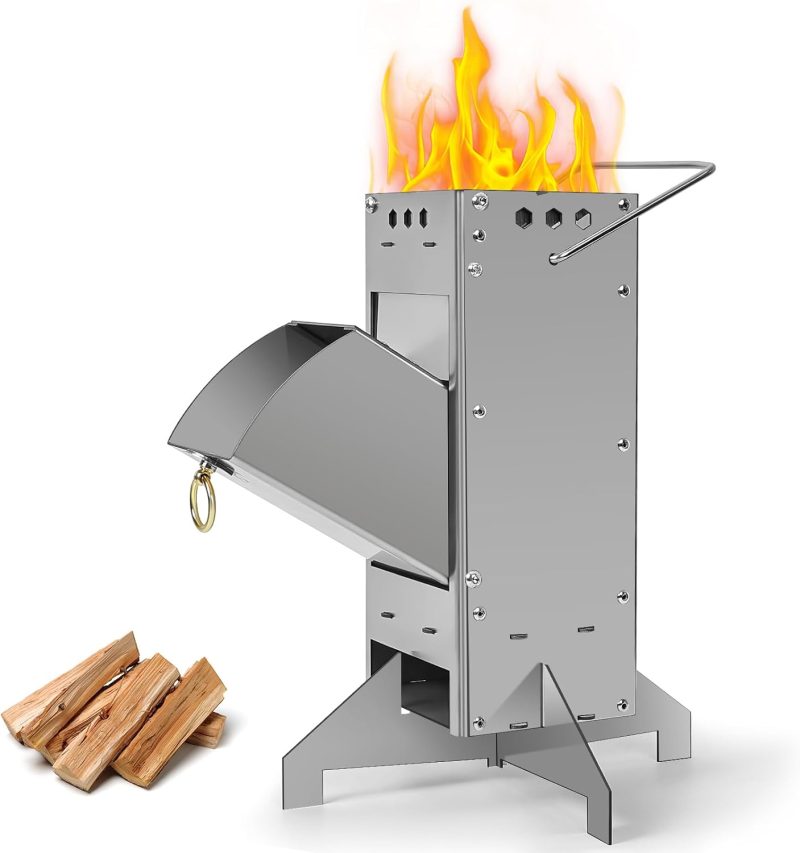 Portable Rocket Stove by , Upgrade Mini Wood Burning Stove, Suitable for Cooking Tools of Various Sizes, Stainless Steel Camping Wood Stove for Outdoor Cooking, Barbecue, Camping, and More