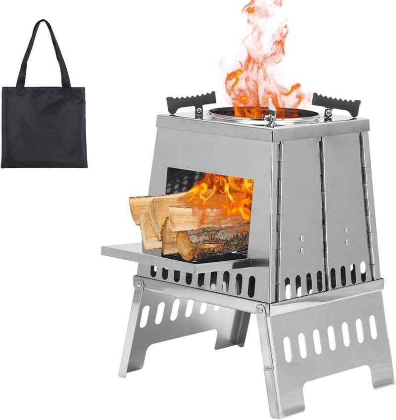 Portable Camping Stove Wood Burning Camp Stoves Folding Stainless Steel Camping Stove for Cooking backyard cooking with storage bag