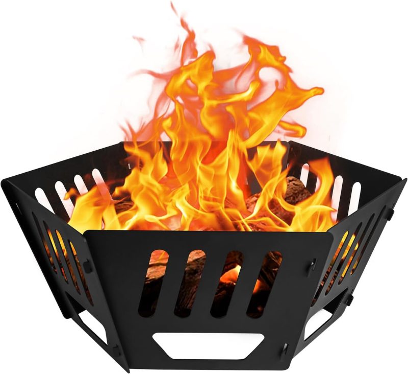 24-inch Fire Pit, Outdoor Portable Wood-Burning Fire Pit Log Stove Fireplace for Camping, Backyard, Garden Picnic Patio and Beach. Comes with A Carry Bag