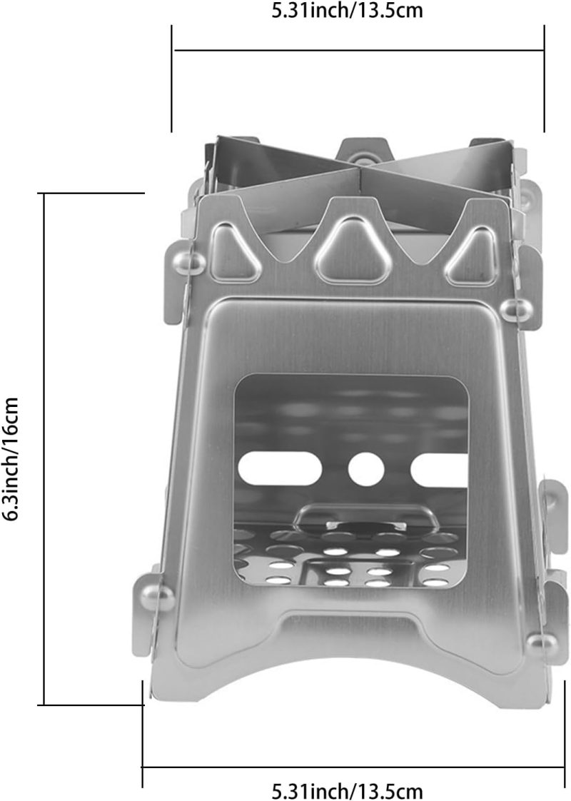 Small Portable Wood Burning Camping Stove Foldable Backpacking Stove Stainless Steel Camping Stove Outdoor Cooking Stove for Outdoor Hiking Traveling  (Silver) - Image 2