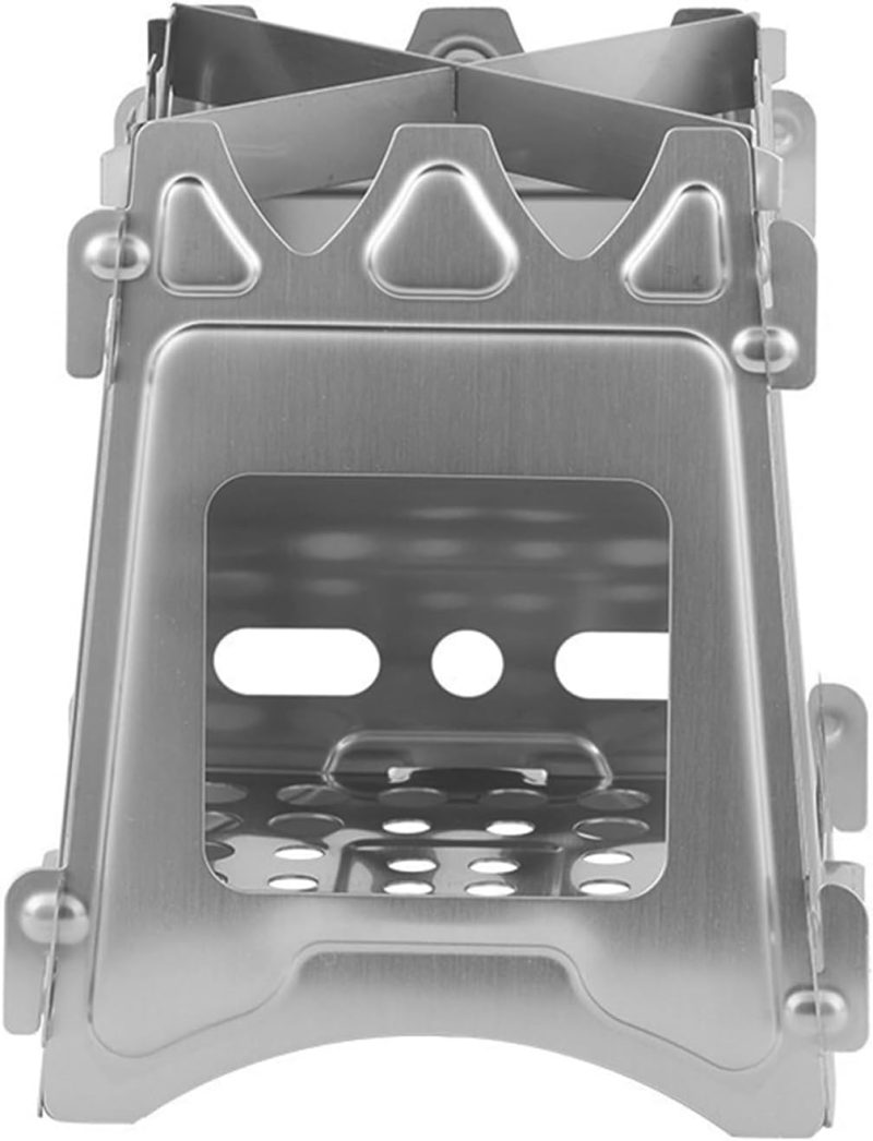 Small Portable Wood Burning Camping Stove Foldable Backpacking Stove Stainless Steel Camping Stove Outdoor Cooking Stove for Outdoor Hiking Traveling  (Silver)