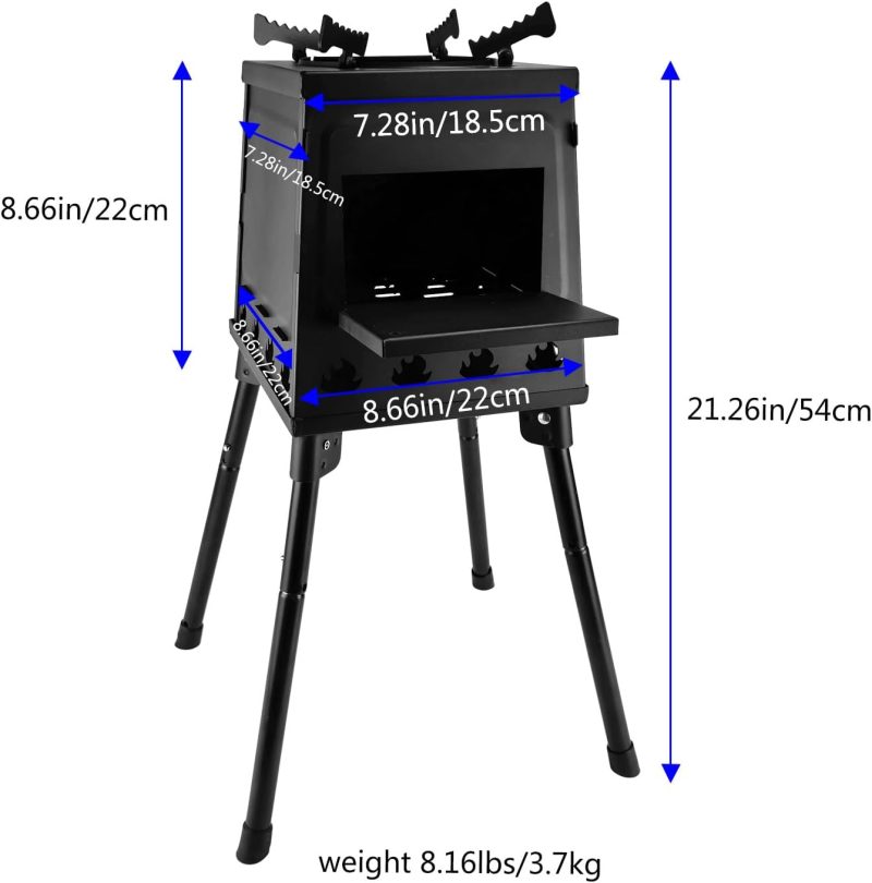 Portable Wood Burning Camp Stove with 4 Pack Leg Extenders, Outdoor Camping Wood Stove Carbon Steel with Carrying Bag for Picnic Outdoor Hiking Backpacking Cooking, Black, Small - Image 2