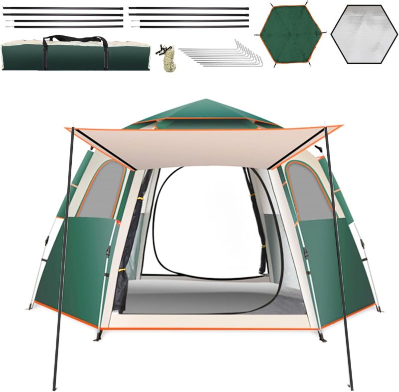 Camping Tent Large Tent 87" L 73" W 40" H with Instant Setup Outdoor Tent with 2 Doors,3 Windows,Removable Rainfly, Hexagonal Moisture-Proof Pad and Carry Bag,4/6/8 Person Weatherproof Tent