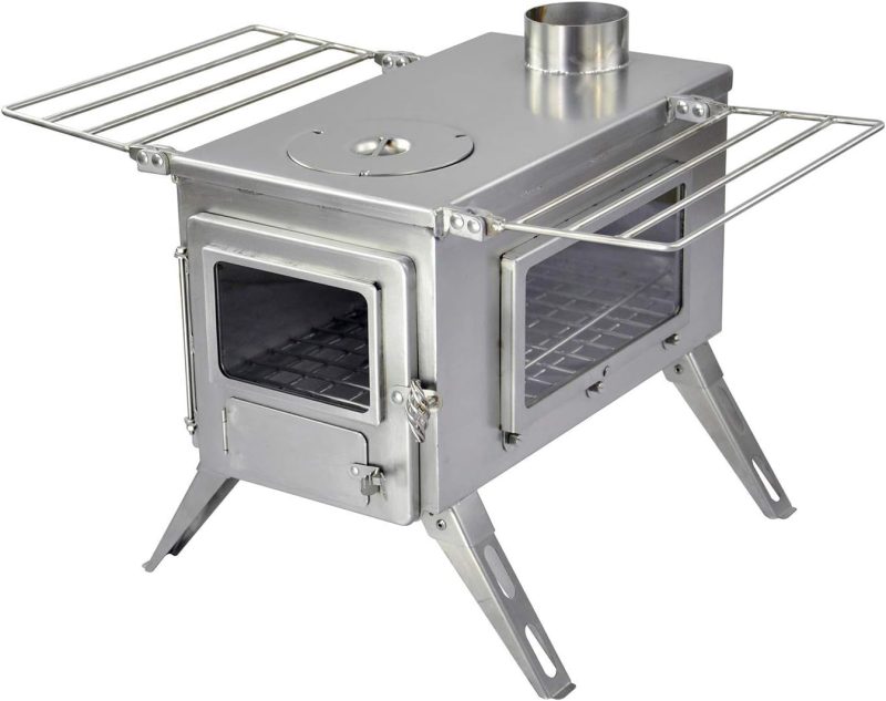 Large Tent Stove | Portable Wood Burning Stove for Tents, Shelters, and Camping | 1500 Cubic Inch Firebox | Precision Stainless Steel Construction | Includes Chimney Pipe