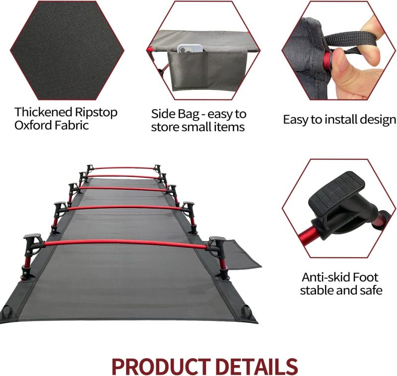 Portable Camping Cot Sleeping Cot Ultralight Backpacking Cot Bed for Outdoor Hiking Travel Beach Mountaineering (Black) - Image 2