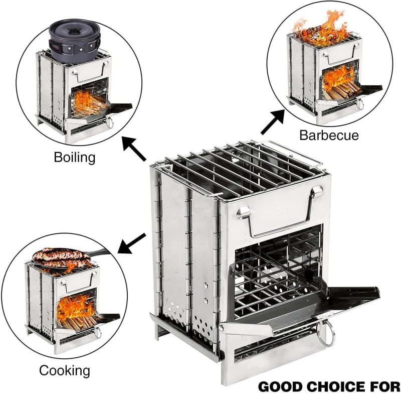 Camping Wood Burning Stove with Carry Bag,Foldable Camp Stove,Stainless Steel Collapsible Backpacking Survival Stove,Campfire Stove,Outdoor Folding Lightweight Stove for ,Cooking,Picnic,Hiking - Image 2