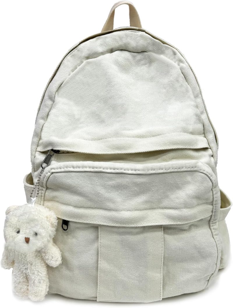 Cute Canvas Backpacks for Women Girls, Aesthetic Laptop Bookbag Vintage Backpack for College High School
