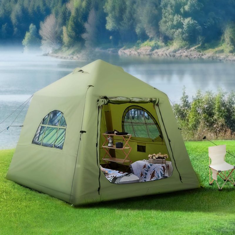 2025 Upgraded 100% Waterproof Inflatable Camping Tent, Large Blow-Up Air Tent, No Assembly Needed Luxury Glamping House, Oxford Fabric