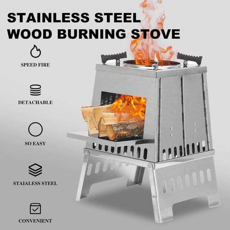 Portable Camping Stove Wood Burning Camp Stoves Folding Stainless Steel Camping Stove for Cooking backyard cooking with storage bag - Image 2