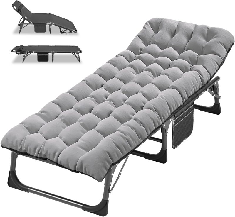 Folding Camping Cot W/Mat for Adults, Adjustable Heavy Duty Outdoor Bed, Layer Oxford Travel Camp Cots