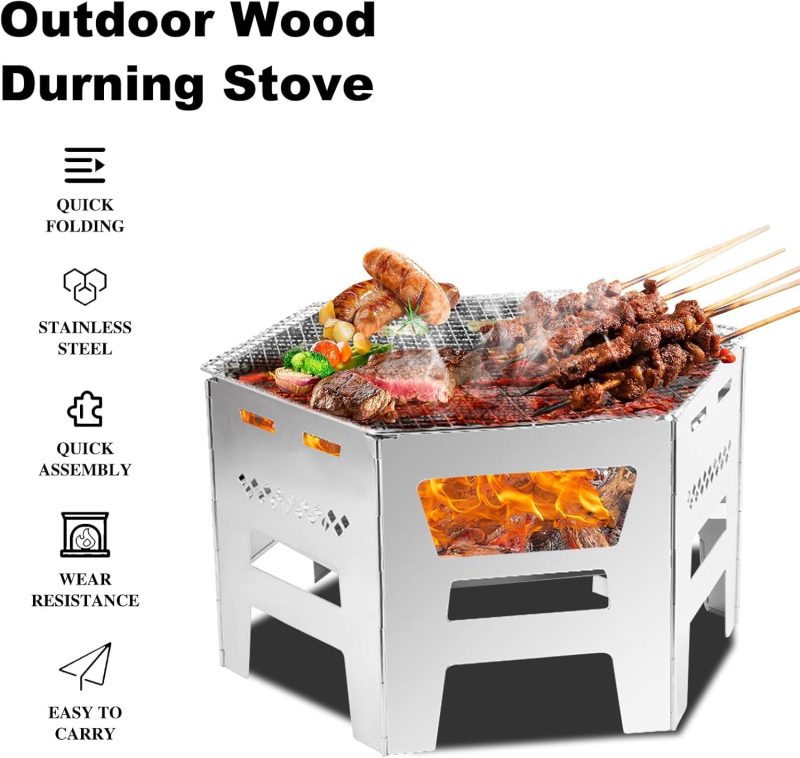 Camping Campfire Grill Barbecue Grill Charcoal Grill Portable Folding Charcoal Grills with Carry Bag for Outdoor Cooking, Bonfire, Patio, Backyard - Image 2