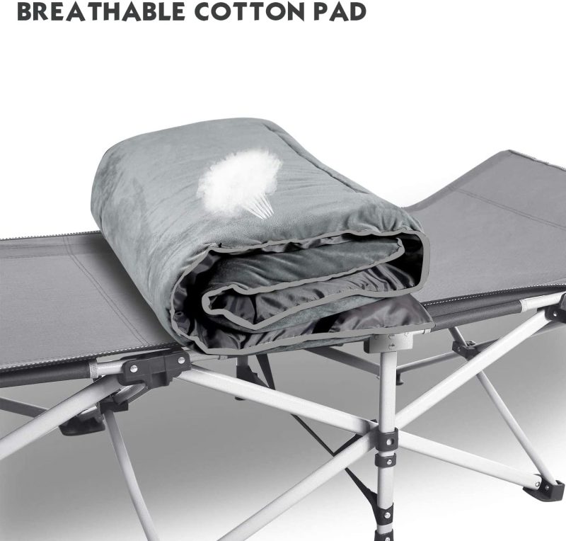 XL Cot Pads for Camping, Soft Comfortable Cotton Thick Sleeping Cot Mattress Pad 72"x26", Grey and Navy Blue (Only Pad) - Image 2