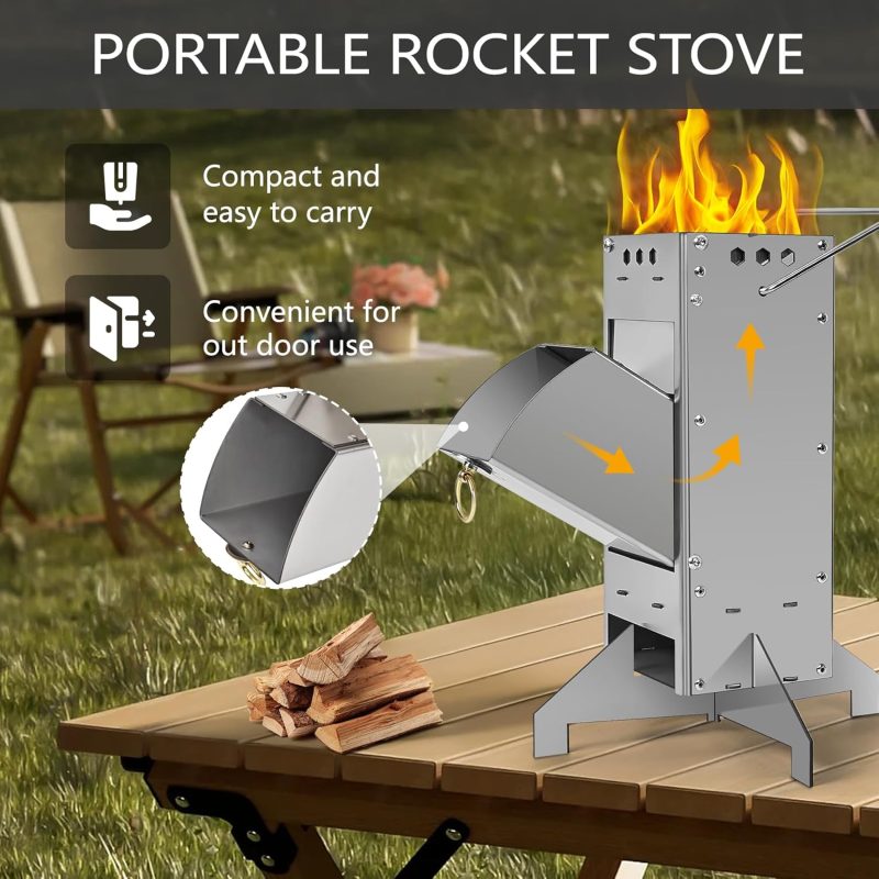 Portable Rocket Stove by , Upgrade Mini Wood Burning Stove, Suitable for Cooking Tools of Various Sizes, Stainless Steel Camping Wood Stove for Outdoor Cooking, Barbecue, Camping, and More - Image 2