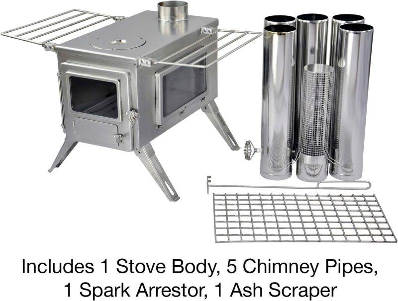 Large Tent Stove | Portable Wood Burning Stove for Tents, Shelters, and Camping | 1500 Cubic Inch Firebox | Precision Stainless Steel Construction | Includes Chimney Pipe - Image 2
