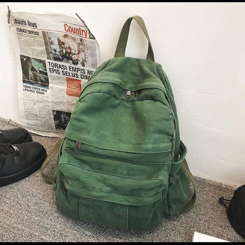 Laptop Backpack for Women Travel Canvas Backpack for Women Vintage Green Aesthetic Backpack for School - Image 2