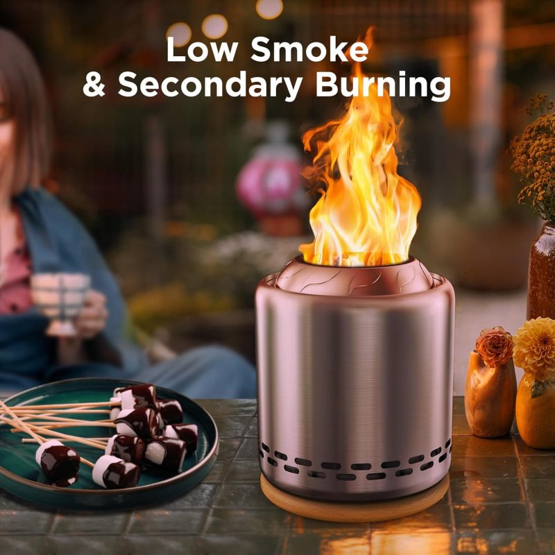 Stove Tabletop Fire Pit with Stand 7.9 x 6.1 in, Smokeless Firepit Camping Outdoor Table Top Firepit for Urban & Suburbs with Portable Travel Bag, Fueled by Pellets or Wood, Stainless Steel - Image 2