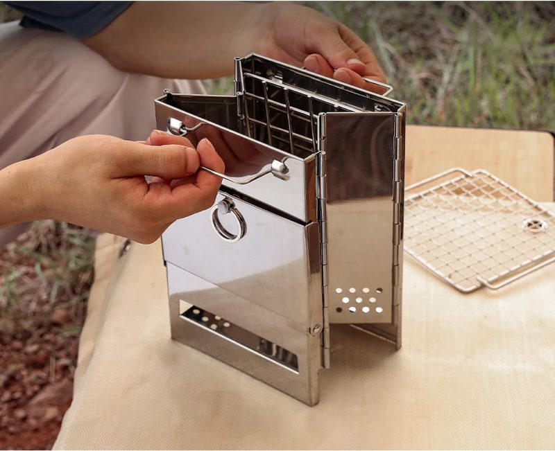 Portable Camping Stove & Grill - Foldable Alcohol/Charcoal/Twig Wood Campfire (Small) - Image 2