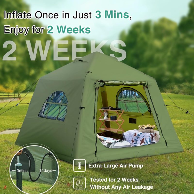 2025 Upgraded 100% Waterproof Inflatable Camping Tent, Large Blow-Up Air Tent, No Assembly Needed Luxury Glamping House, Oxford Fabric - Image 2