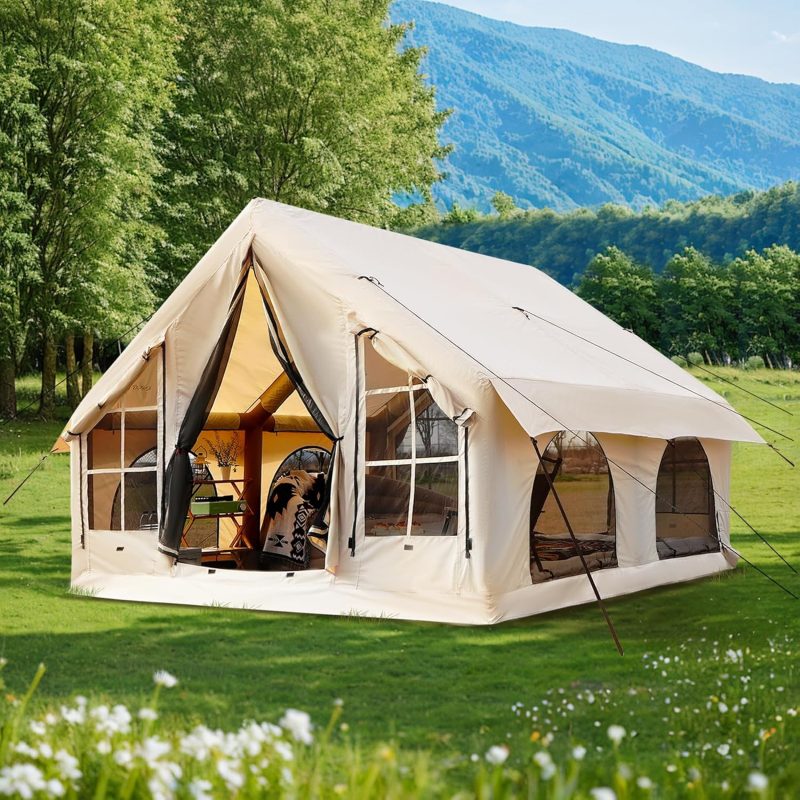 2025 Upgraded 100% Waterproof Inflatable Camping Tent, Large Blow-Up Air Tent, No Assembly Needed Luxury Glamping House, Oxford Fabric