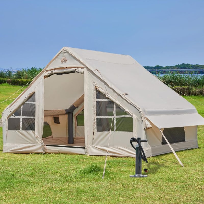 Inflatable Tent with Pump, 2-4-6 Person Instant Glamping Camping Tents House, Easy Setup Blow Up Family Tents for 4 Seasons Waterproof Inflatable Tent for Camping with Mesh Windows.