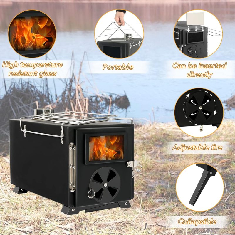 Outdoor Portable Wood Burning Stove, Heating Burner Stove for Tent,Camping, Ice-fishing, Cookout, Hiking, Travel, Includes Pipe Tent Stove+Tent Stove Jack - Image 2