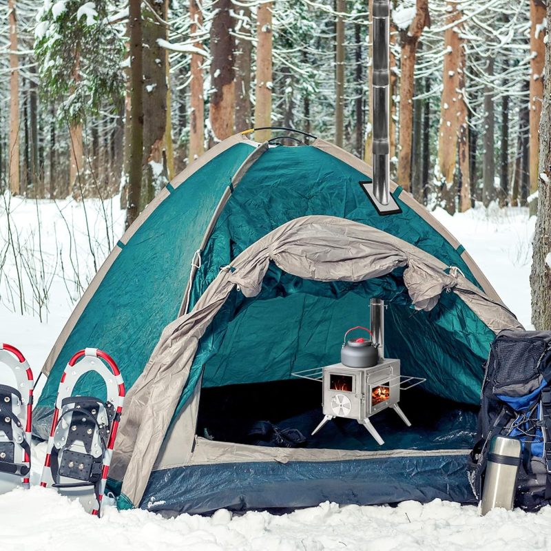 Tent Stove, Hot Wood Tent Stove Wood Burning Heater for Camping, Small Portable Ultralight Tent Stove Stainless Steel with Chimney Pipes for Outdoor, Camping, Cooking, Heating, Indoor - Image 2