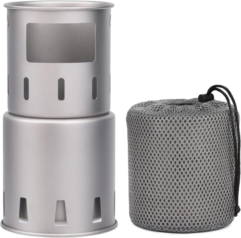 Camping Stove Titanium Backpacking Wood Burning Stove Portable Folding Camping Wood Stove Lightweight Mini Camp Stove for Outdoor Camping Trekking Hiking Backpacking Picnic