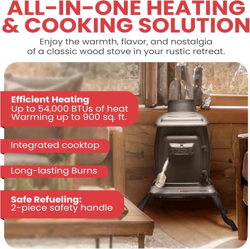 Company Cast Iron Wood Stove with Cool Touch Safety Handle, Heats up to 54,000 s - Image 2