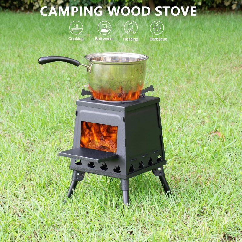 Camping Wood Stove, Portable Wood Burning Stove, Backpacking Folding Camp Tent Heat Mini Outdoor Stove with Carrying Bag, for Cooking Heating Picnic hiking  Travel RV - Image 2